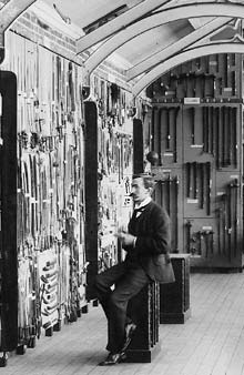 Henry Balfour in the Upper Gallery, probably taken in the early 1890s